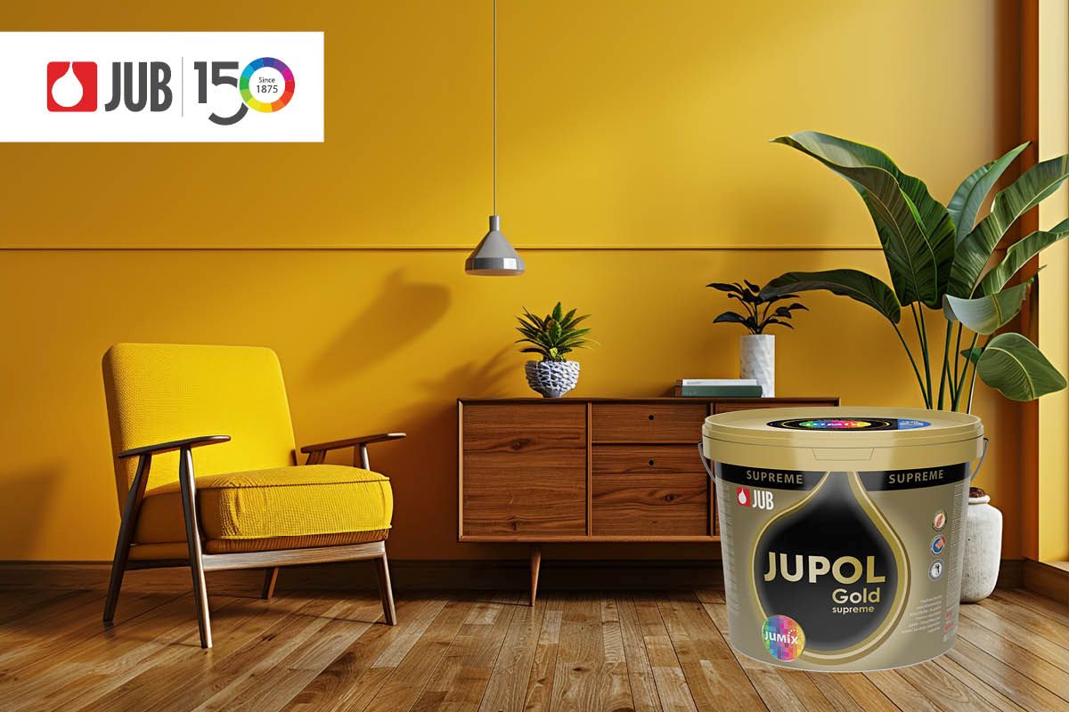 Interiér v žltej farbe JUB Gold supreme, retro štýl.