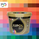 Farba JUB Gold supreme na farebnom pozadí.