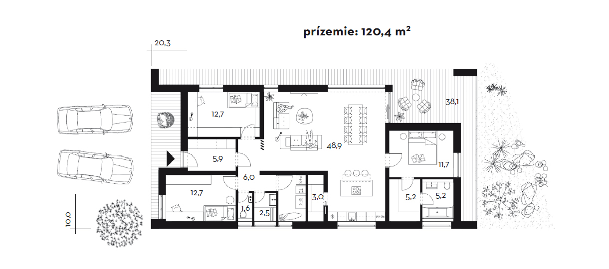 Projekt rodinného domu Bungalov 2104