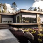 Moderný jednojpodlažný bungalov s veľkoformátovými oknami a rovnou strechou,