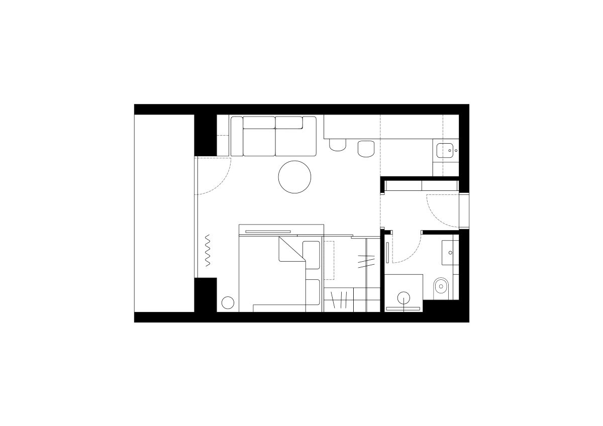 Pôdorys tridsaťmetrového apartmánu v Jizerských horách.