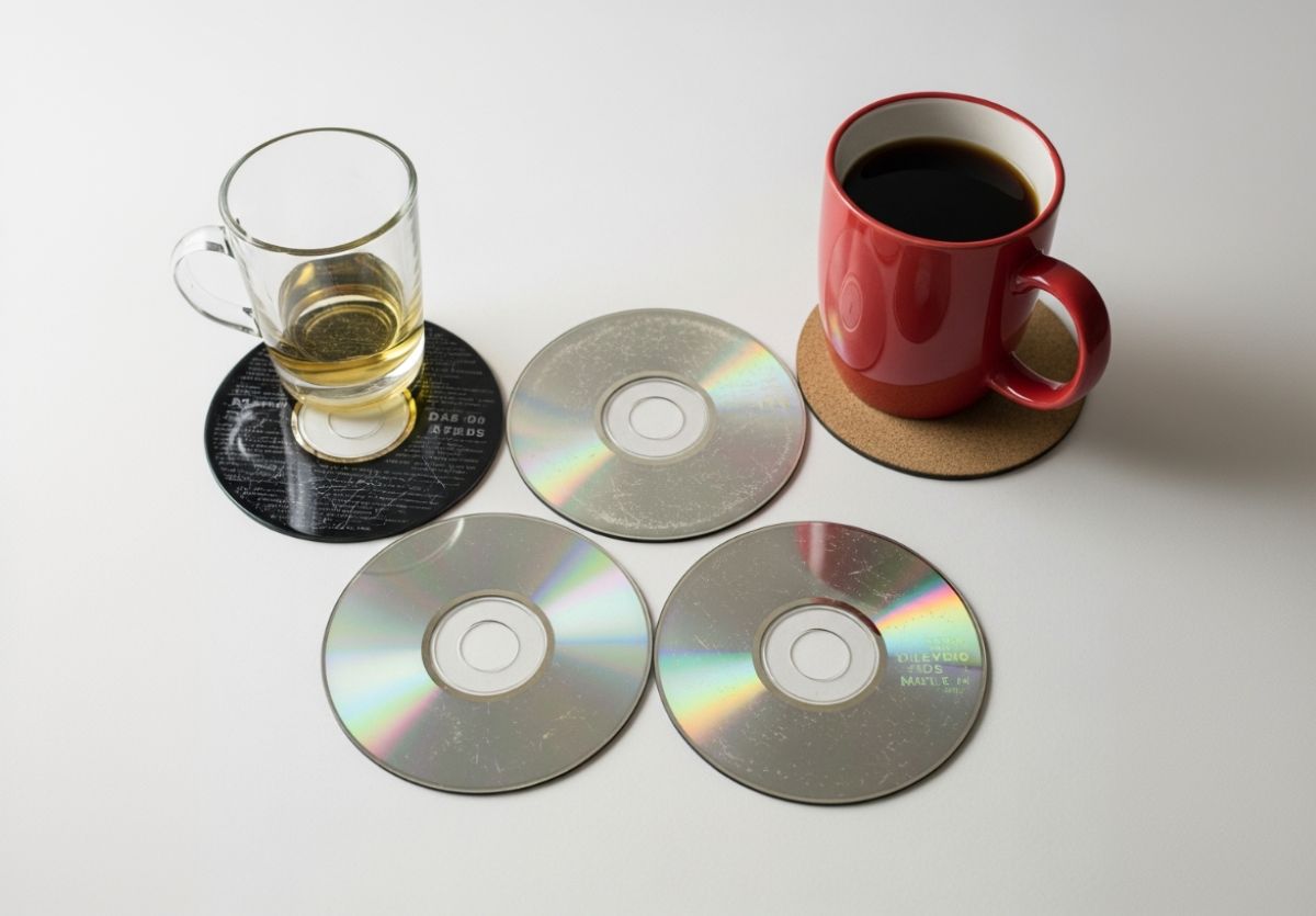 Staré CD ako podložky pod poháre.