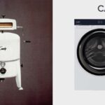 Retro práčka Candy Hoover z roku 1945 a moderný model.