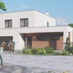 Moderný rodinný dom s rovnou strechou.