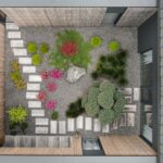 Pohľad zhora na upravené átrium átriového domu v Čachticiach.