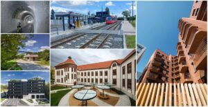 Koláž stavebných projektov realizovaných za posledné roky.