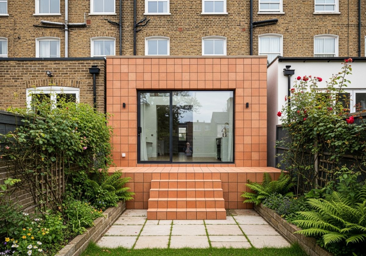 Prístavba domu s obkladom z terracotty.