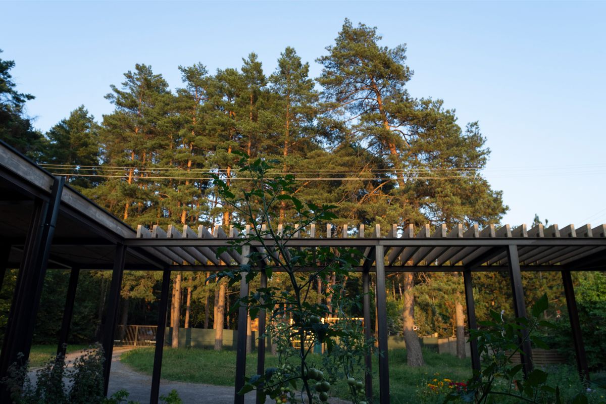 Konštrukcie pergol sú zámerne vyššie a výraznejšie. Architekti ich nechali presahovať objem domu, aby podporili kompaktnosť a dali stavbe osobitý výraz.