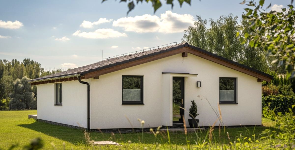 Rodinný bungalov so sedlovou strechou.