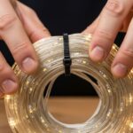 Ruky držiace zvinutý LED svetielka, zopnuté sťahovacou páskou.