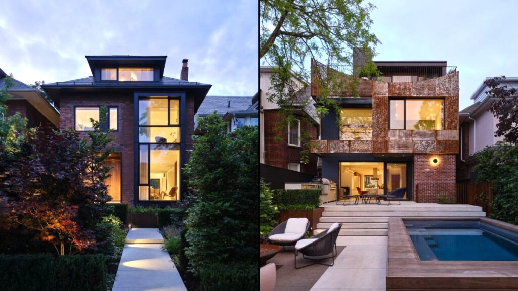 Pohľad na mestský rodinný dom spredu aj zozadu.