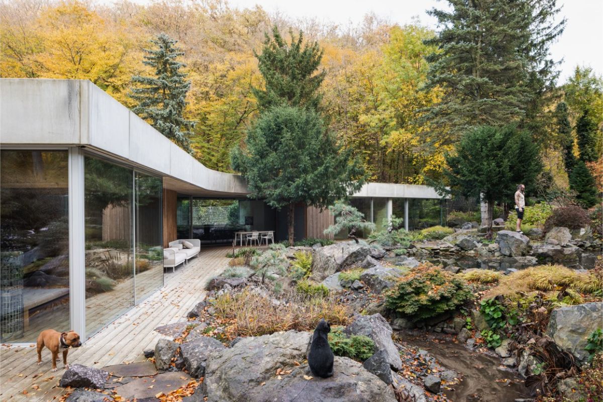 Záhrada na pozemku pôsobí cielene divoko a staro, čo umocňuje pocit blízkej prírody,