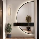 Polkruhove zrkadlo v dvoch častiach v ráme s podsvietením Doppio v ráme LED.