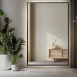 Zrkadlo v čiernom ráme s podsvietením.