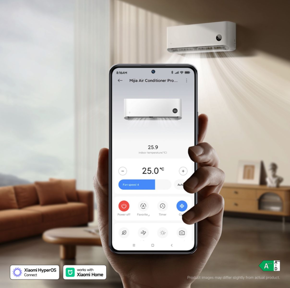 Ruka držiaca mobil s aplikáciou Xiaomi Home.
