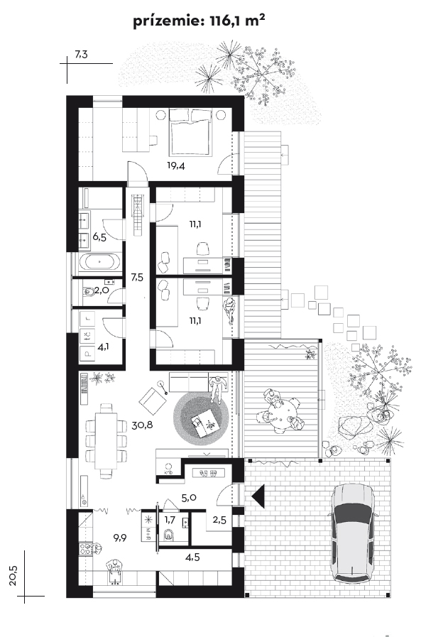 Projekt rodinného domu Bungalov 2202
