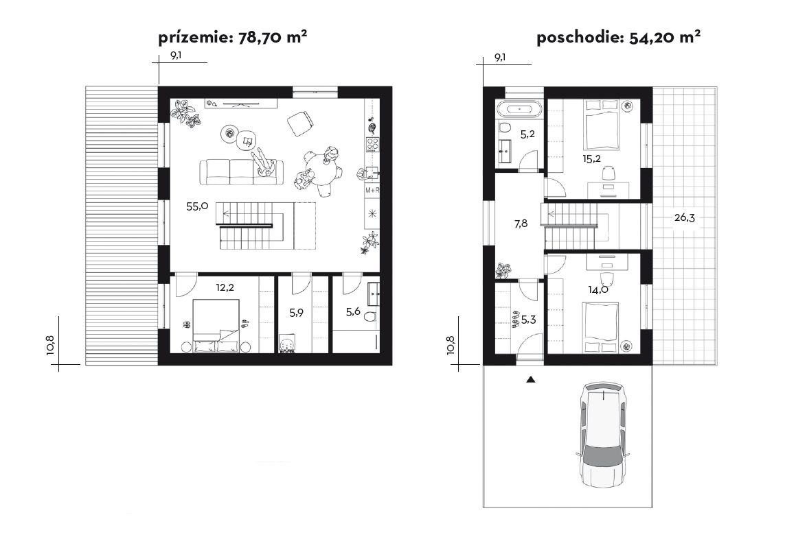 Projekt rodinného domu Poschodový 2502